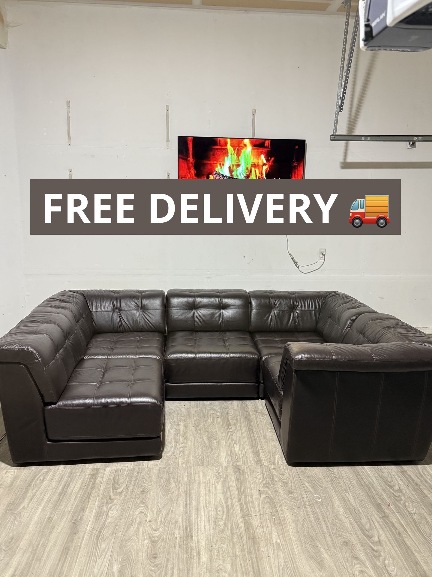 Chateau D'Ax Italian Leather 5-Piece Sectional Couch