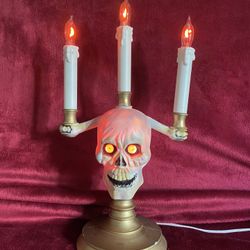 Vintage Skull Candelabra Flickering Lights Halloween 