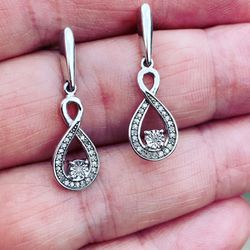 Sterling Silver Diamond Drop Pierced Earrings