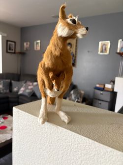 9” height Vintage Real Fur Kangaroo Figurine with Joey from Australia
