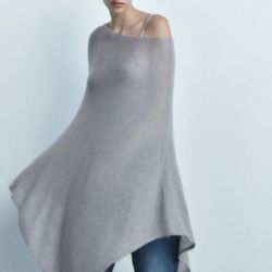 Zara NWT wool blend knit cape top in gray blue color. Woo and alpaca fabric