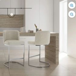 Modern Counter Height Bar Stools Upholstered PU Leather Bar Chairs, Set of 2, 26" with Back and C-Shaped Metal Frame Island Stools for Home Bar Kitche