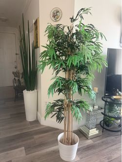 Pretty artificial plant 6 ft tall bamboo tree  with planter! Brand new