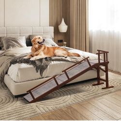 Wooden Dog Ramp for Bed with Removable Side Rail and Non-Slip Carpet, Stable Pet Ramp Stair for Couch Sofa for Small & Large & Senior Dogs, 74" Long R