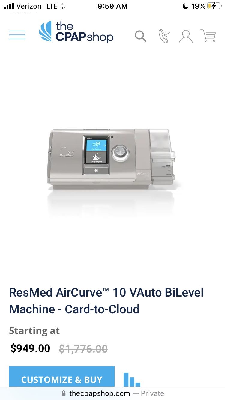 CPAP Machine For Sleep Apnea: ResMed AirCurve 10 VAuto w/ HumidAir