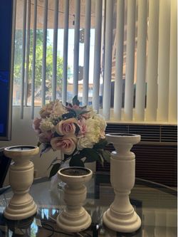 3 white candle holders