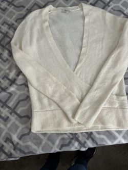 Madewell Women's Deep V Neck Wrap Front Pullover Sweater in Antique Cream Size Ya