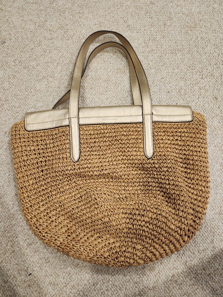 Michael Kors Leather-Trimmed Raffia Tote large Purse Great Condition