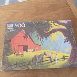 Vtg New 1982 Good Old Days 500 Piece Puzzle "Fence Repair" By Milton Bradley