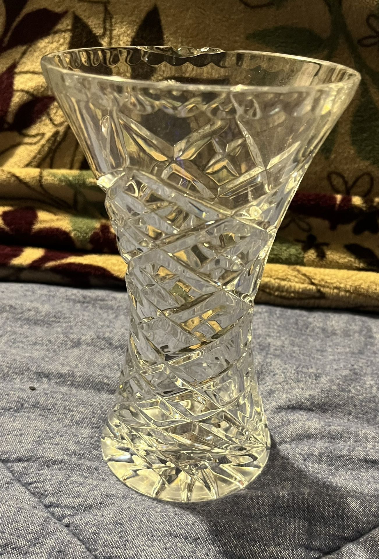 Vintage Hand Cut Crystal Clear Glass Vase
