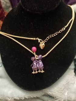 Betsey Johnso 2 little purple ducks necklace brooch.