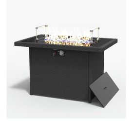 😀 Rectangular Fire Pit Table, 41x25x25 inch Propane Gas Fire Pit with Glass Rocks, Wind Guard Glass Shield, Tempered Glass Top for Outside Patio Back