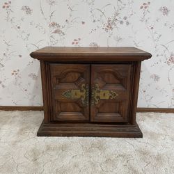 Vintage Heavy Wood Double Door Nightstand Or End Table 