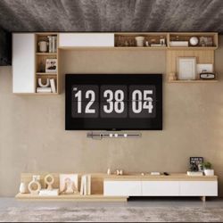 FUFU&GAGA 2-Piece Brown Wood Wall Mount Entertainment Center Media TV Stand with TV Console, Shelves