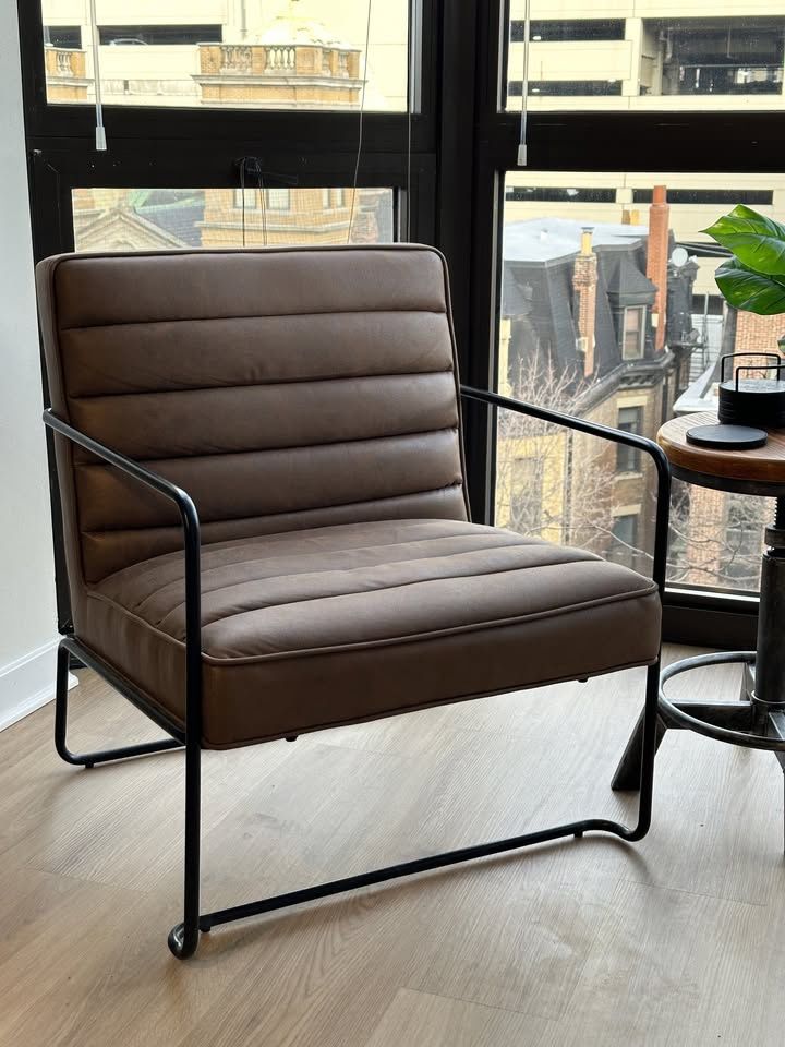 Brown Industrial Metal Accent Chair