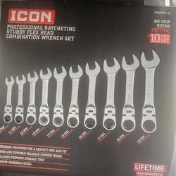Icon Professional Ratcheting Stubby Flex Head Combination Wrench Set