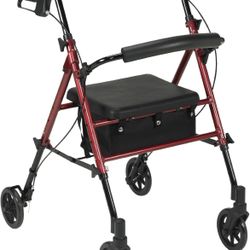 Drive Medical RTL10261RD Foldable Rollator Walker with Seat - Adjustable Handles and Seat, Red