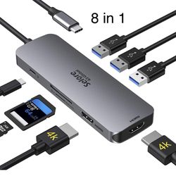 8 in 1 USB C to Dual HDMI Adapter, USB C Dual Monitor HDMI Adapter,8 in 1 USB C Hub to Dual 4K HDMI,3 USB 3.0,100W PD Port,USB C to SD/TF Card Reader 