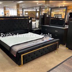 4pc Bedroom Set King Size bed, Dresser, Mirror & Nightstand 