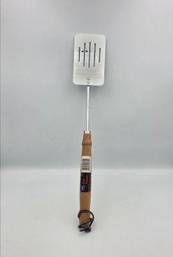 Vtg Ekco Slotted Spatula 17.5" Chrome & Wood Handle Oak Turner 58070 Farmhouse