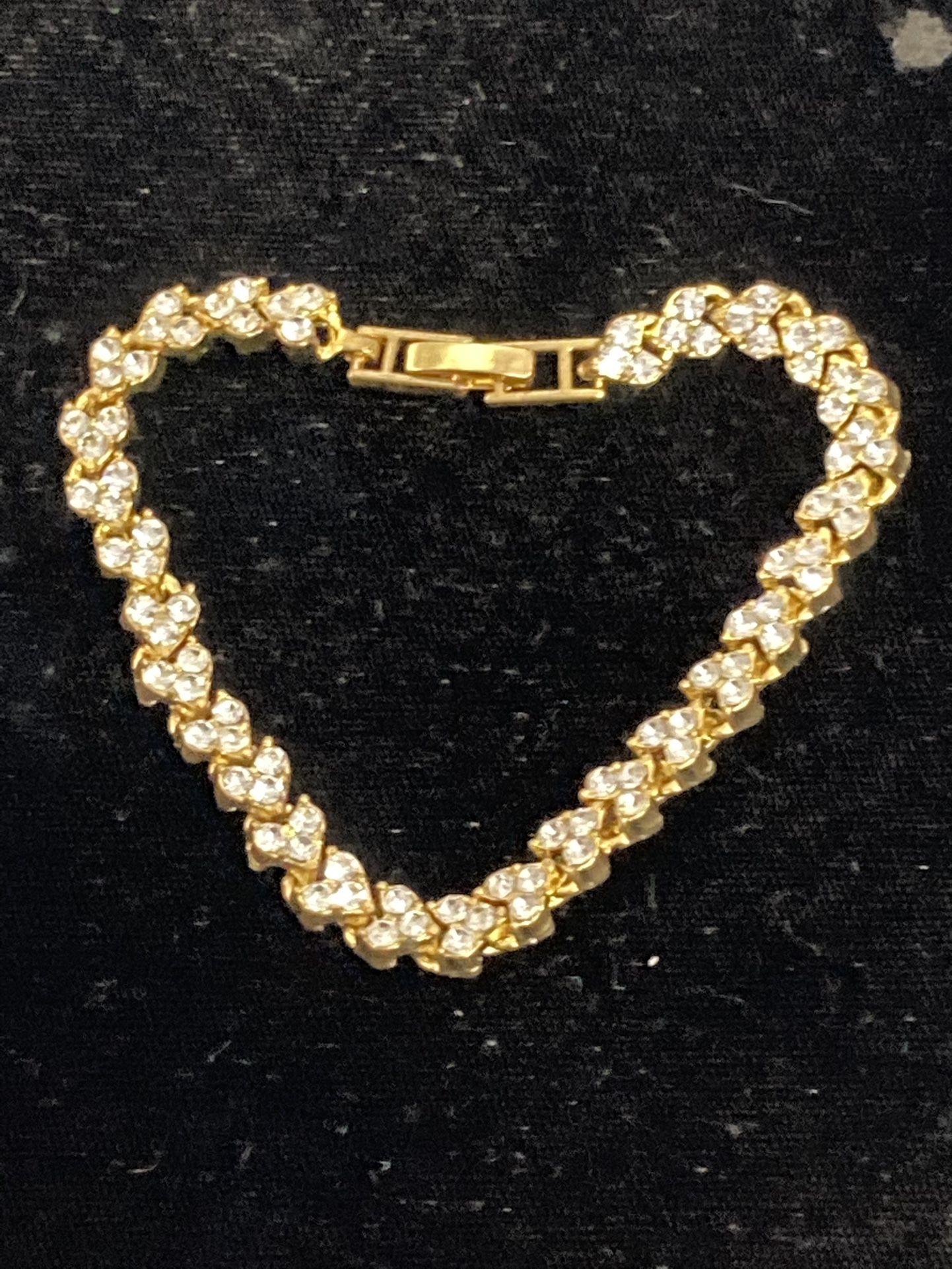 Heart Jeweled Bracelet, 7” Gold Plated And CZ