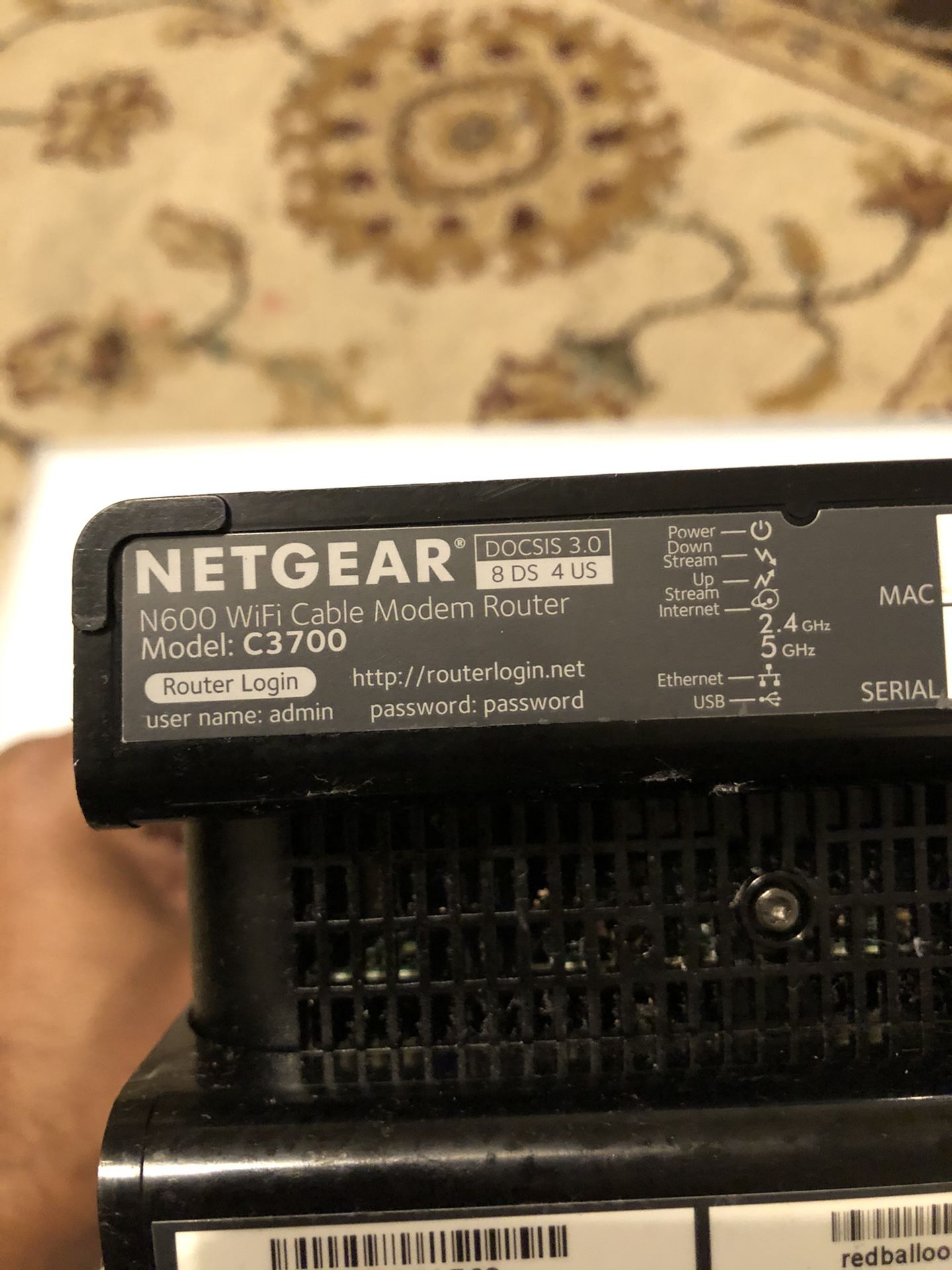 NETGEAR N600 (model:C3700) WiFi Cable Modem