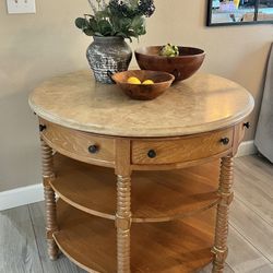 Vintage Lexington Round Table – Solid Wood with Stone Top + Drawe