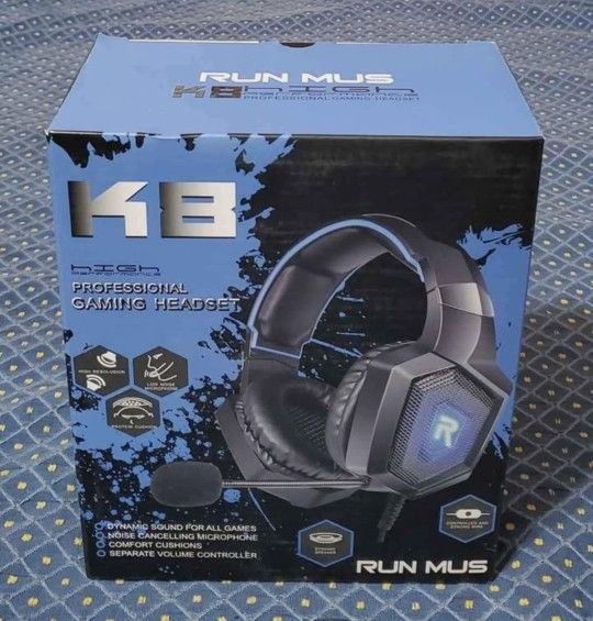 RUN MUS K8 Stereo Gaming Headset for PS4 XBOX ONE & PC W/ LED Lights- Opened Box