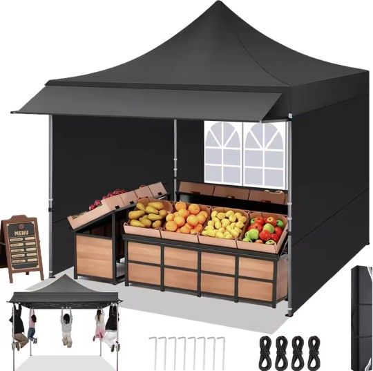10x10 Pop Up Canopy Tent Heavy Duty with Sidewalls, Outdoor Commercial Canopy with Awning, Waterproof&23 SF Extended Awning