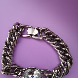 Vintage Heavy Silver And Rhinestone Bracelet