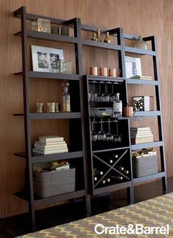 Crate & Barrel Sawyer 3-Piece Leaning Wine Bar & Bookshelf Set in black