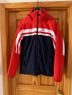 J.Lindeberg Red, White & Navy Hooded Ski Jacket size M
