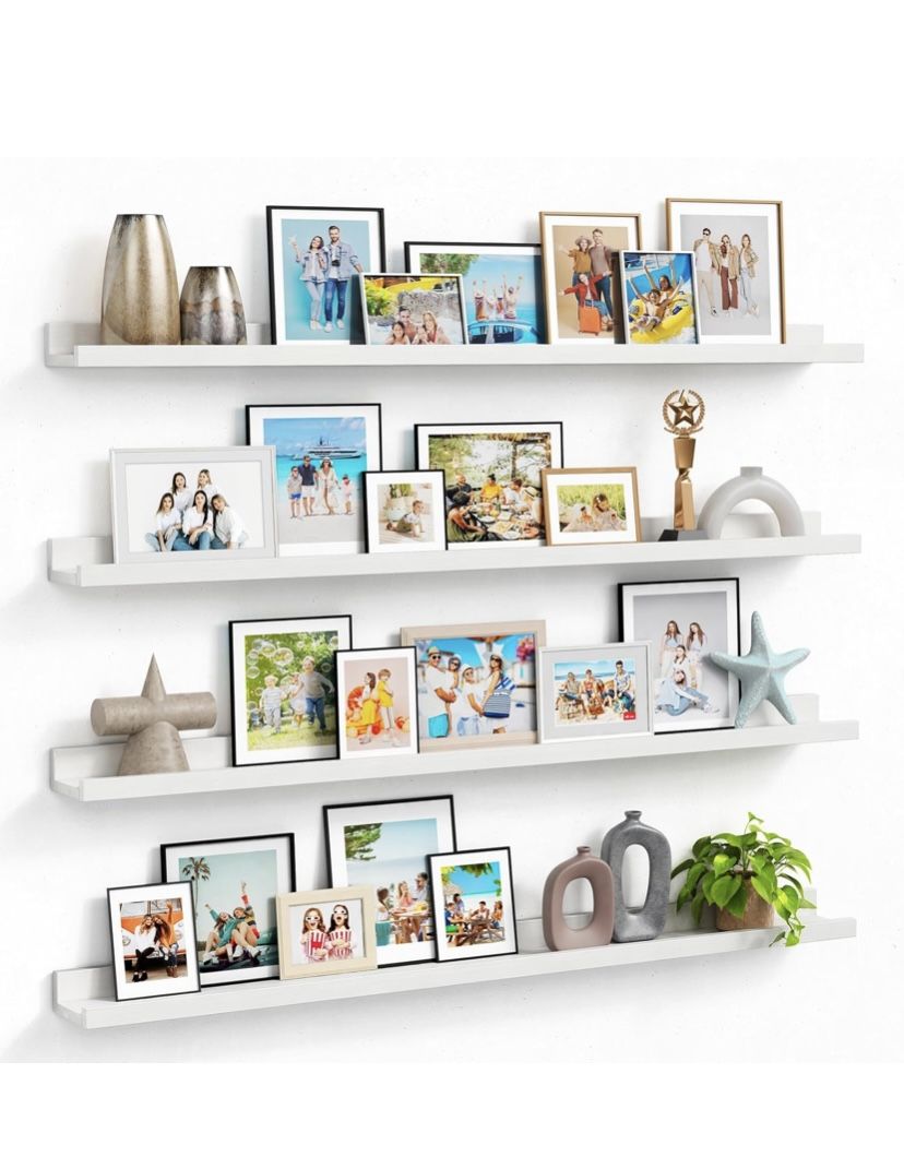 Forbena Estantes flotantes para pared de 48 pulgadas de largo, juego de 4, estante blanco para decoración de sala de estar, estantes de pared de mader