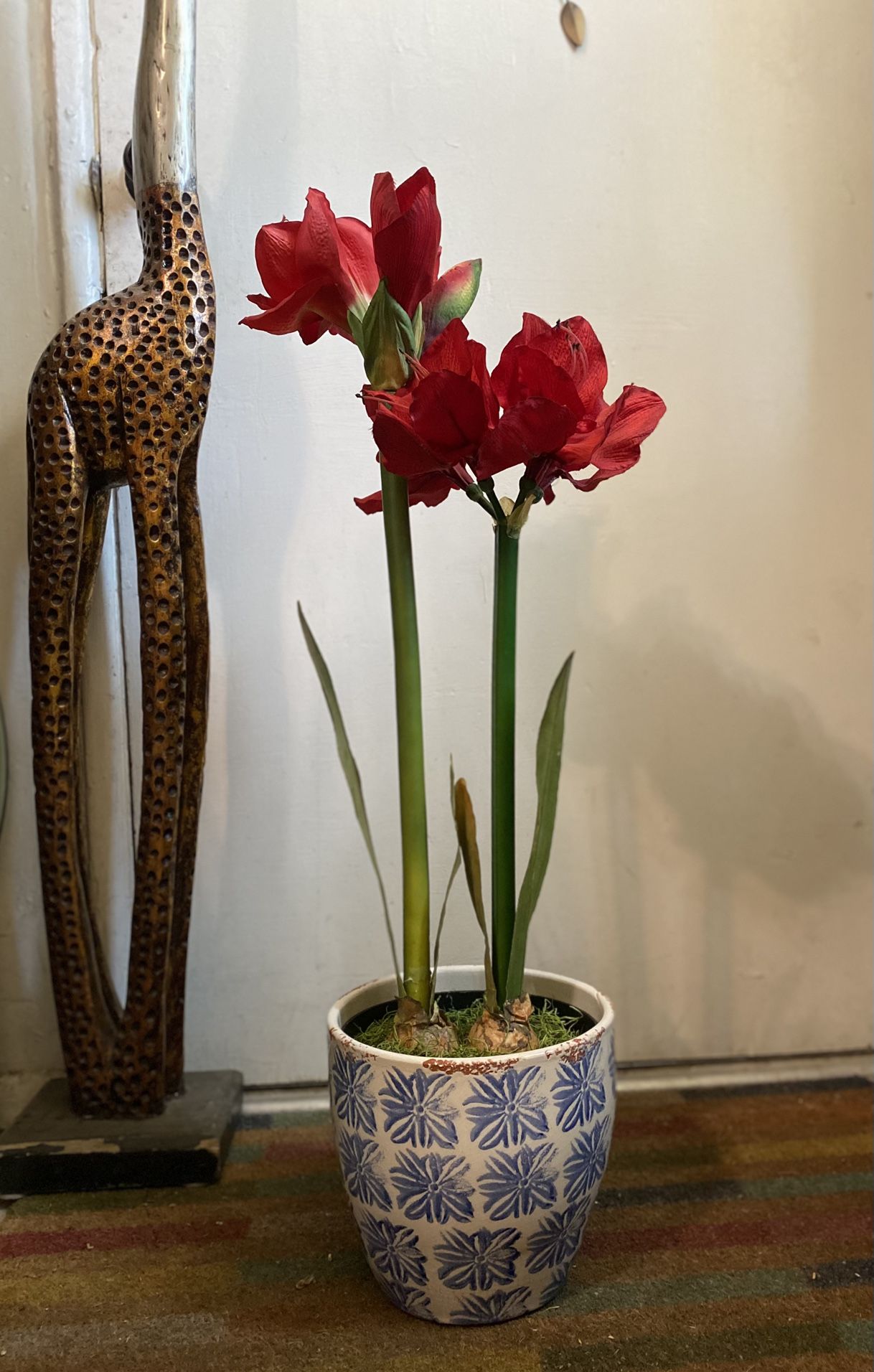 Red Lily Faux Flowers Plant
