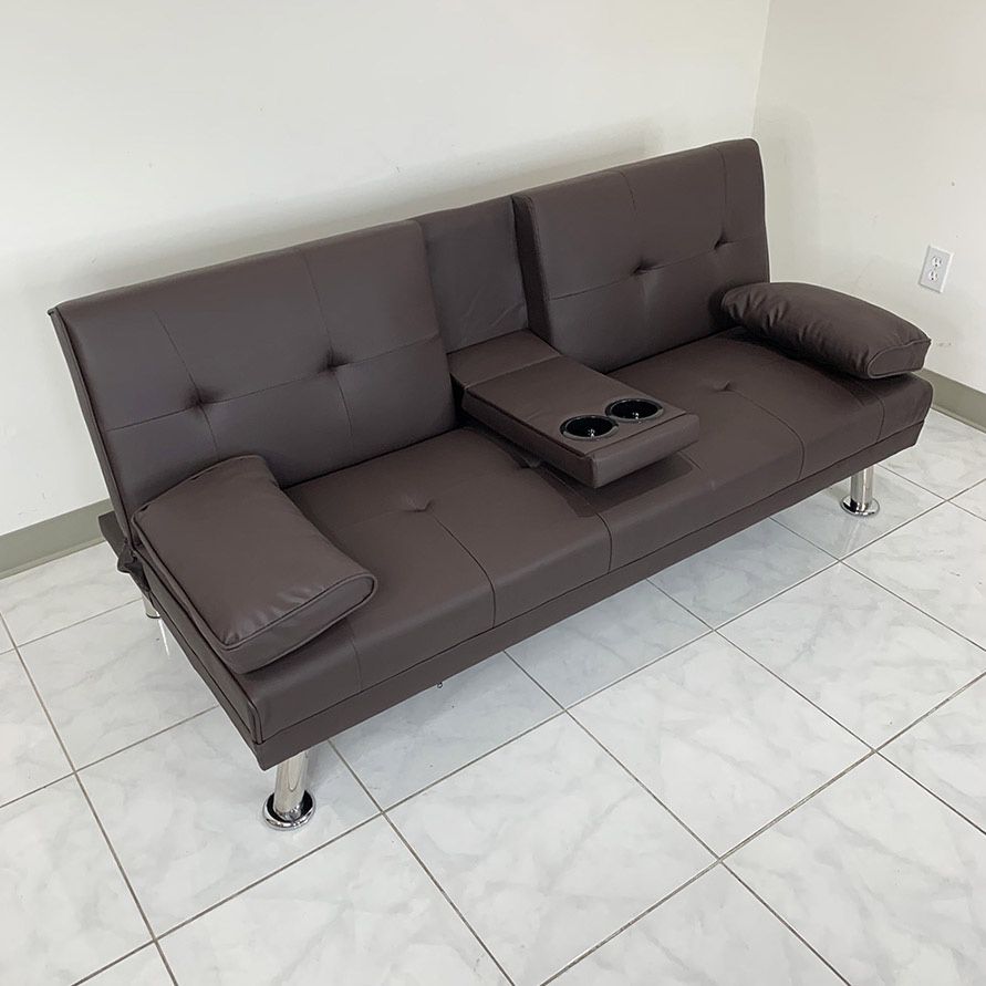 (New) $155 Futon Sofa Bed Folding Couch Living Room Furniture 65x30x31”, Grey/Brown 