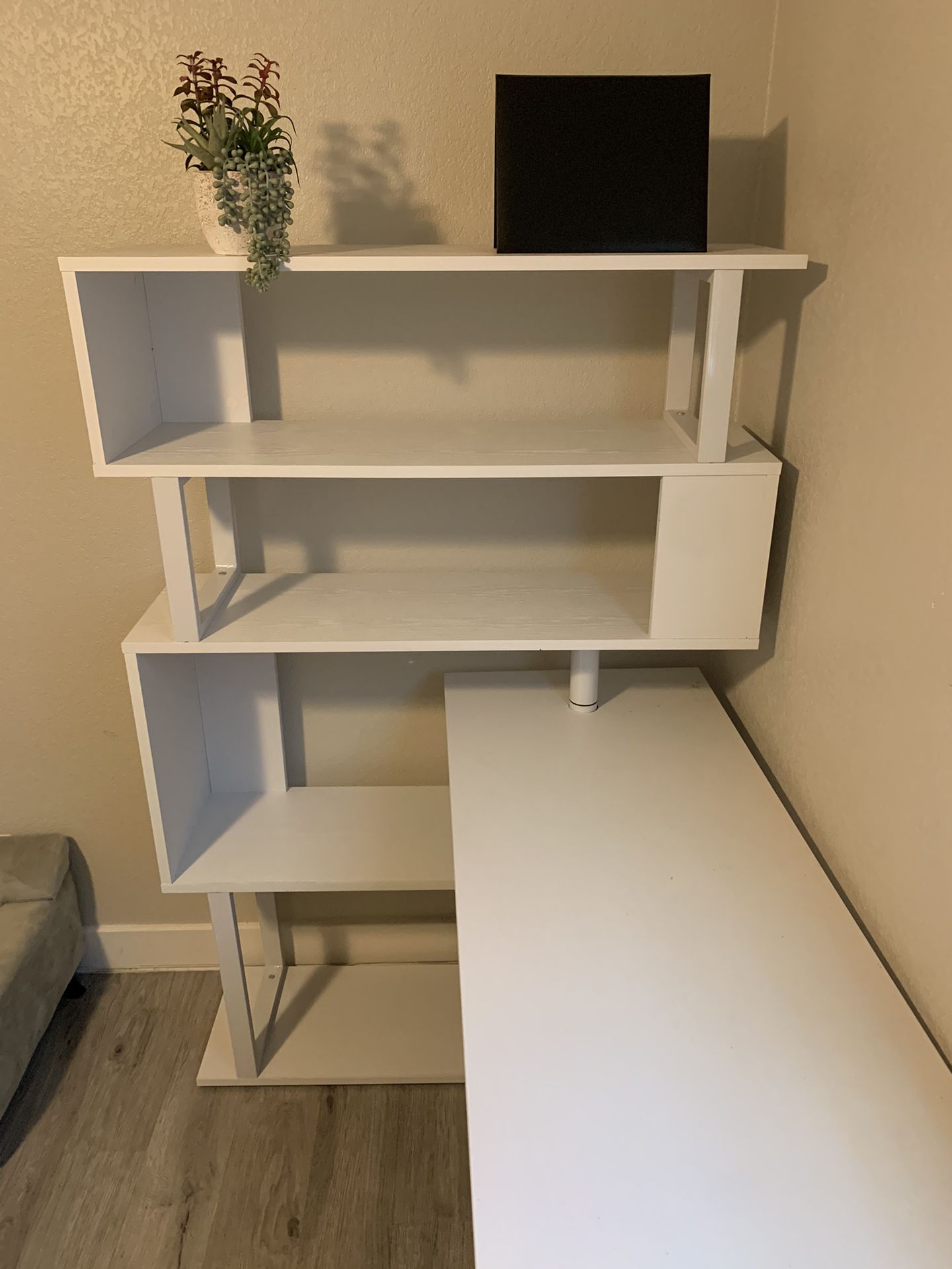 White L Shaped Bookshelf Desk