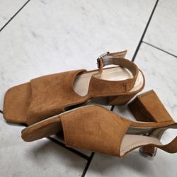 Brown Suede 70's Style Thong Sandals Heels Shoes Women Size 9.5 10