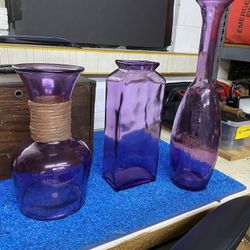 Set of 3 Purple Decorative Glass Vases – Modern Home Decor