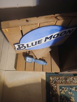 Blue Moon Double Sided Metal Sign Display and Tap Heavy