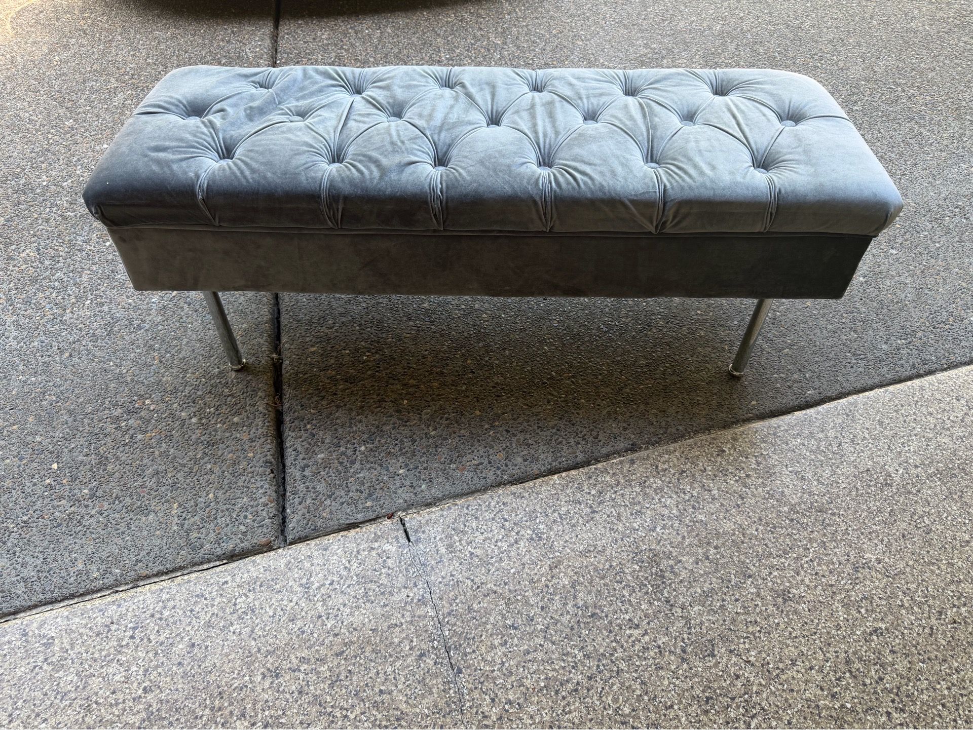 Grey Velvet Storage Bench
