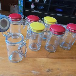 #NEW 7 GLASS SEALING CANISTERS 2 OZ EA. 