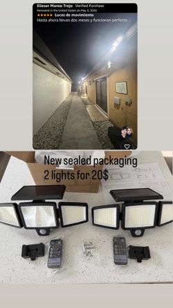 2 Solar Outdoor Lights 3500 LM  280 LED Security Lights with Remote Control,3 Heads Motion Sensor Lights, IP65 Waterproof,270° Wide Angle Flood Wall L