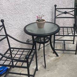 3 PCs Metal Chairs Table Glass On Top 