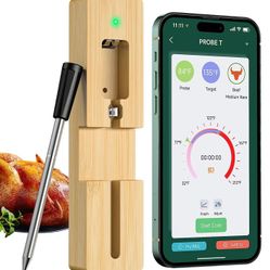 Wireless Meat Thermometer,5 Mins Quick Charge,165ft Wireless Range Bluetooth Meat Thermometer for Grilling and Smoking,Meat Probe with Smart Alert for