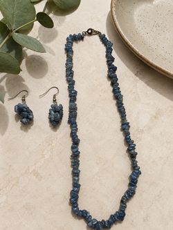 Blue Stone Chip Bead Necklace and Earring Set