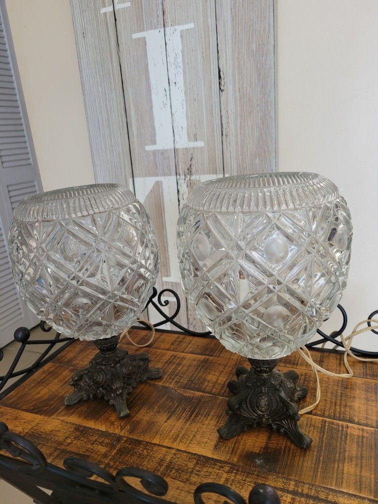 Antique Pair Of Leviton Crystal Table Lamp