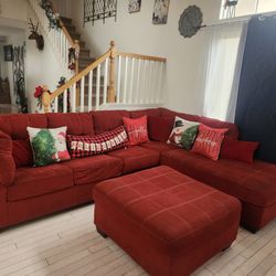 L Red Shaped Couch With Island 