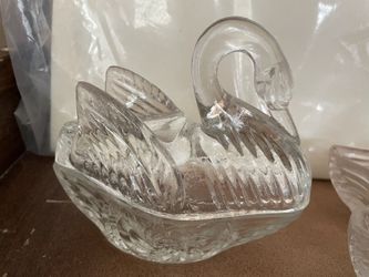 3 Glass Swan-Shaped Covered Dishes