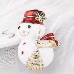 CRYSTAL GOLD CHRISTMAS WINTER SNOWMAN BROOCH PIN 🎁 GIFT