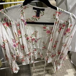 Forever 21 Long Sleeve floral tie top